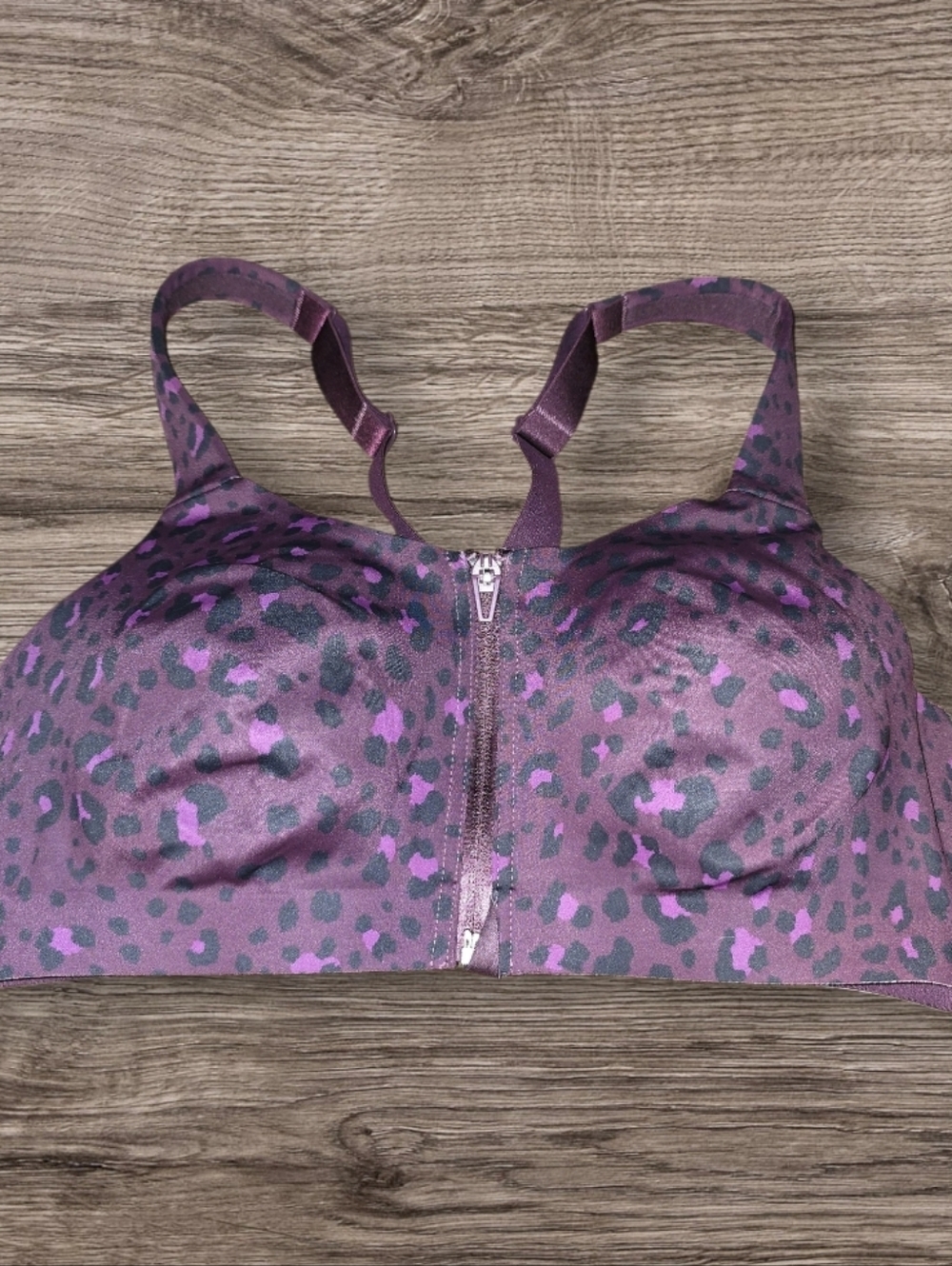 Victoria's Secret Purple Leopard Front-Zip Sports Bra
